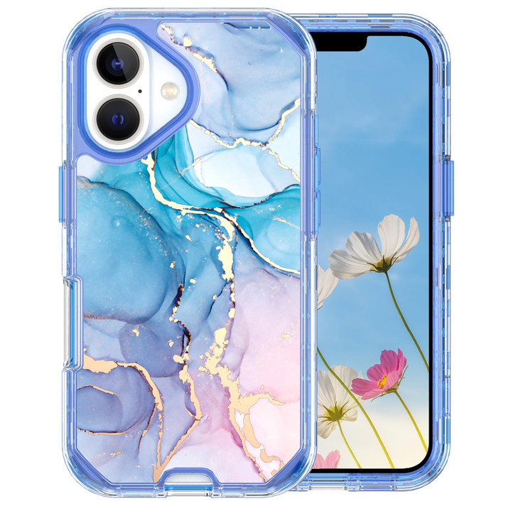 Changjia Glitter Marble Pattern Case for iPhone 16 PlusCute Heavy Duty 3 in 1 Full Body Shockproof Hard PCSoft Silicone