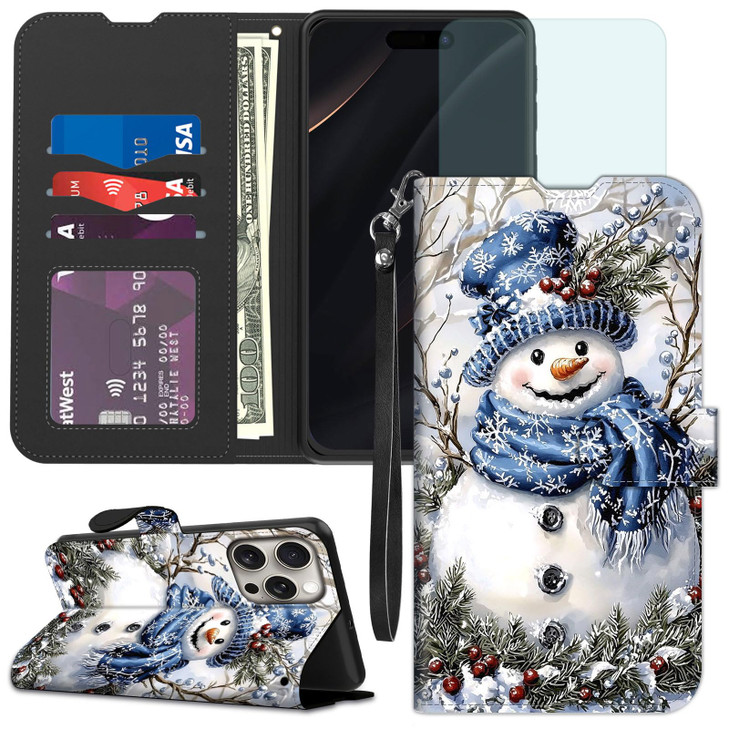 Qindaiwen for iPhone 16 Pro Max Wallet case with RFID Blocking Credit Card Holder Kickstand Folio Flip PU Leather Shockp