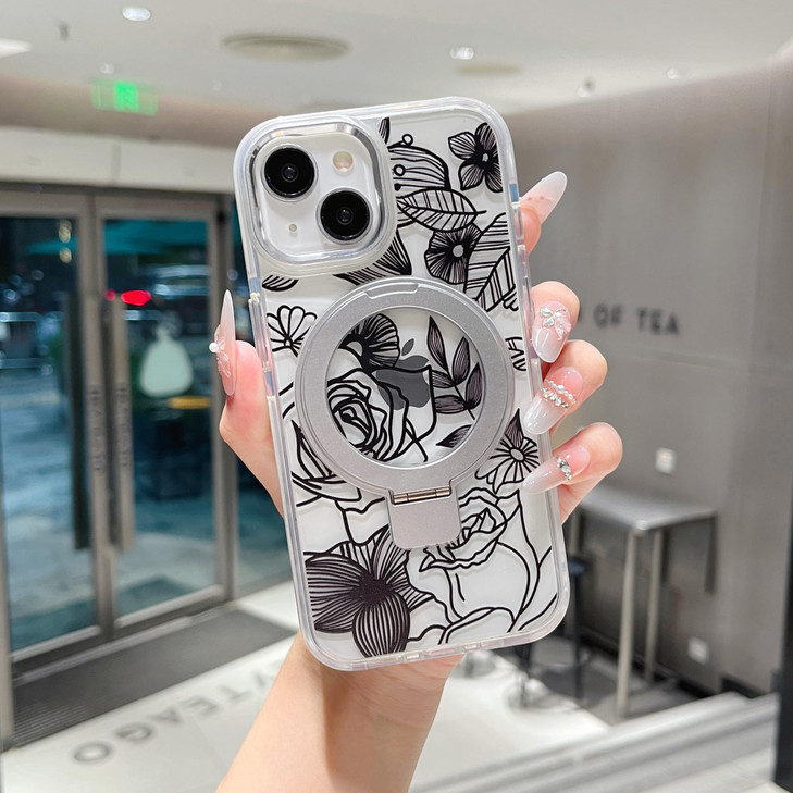 XIZYO Magnetic for iPhone 16 Pro Case Floral Flower Cute Compatible with MagSafe Magnetic Ring Stand Clear Rose Women Gi