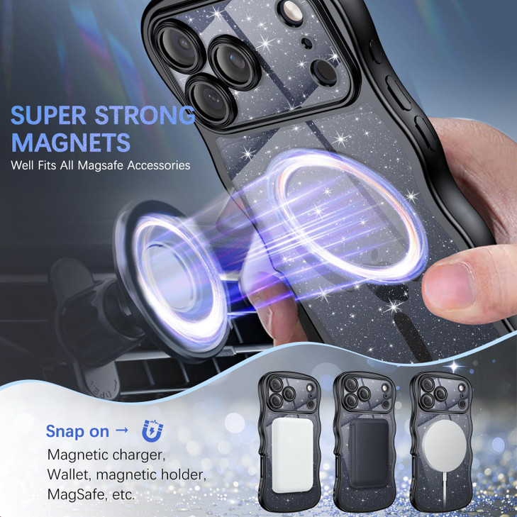BENTOBEN Clear Glitter for iPhone 17 Pro Max Case 2025 Compatible with MagSafe Cute Curly Wavy Plated AntiSlip Magnetic