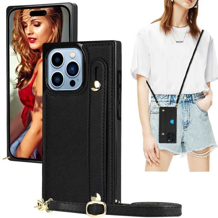 Ysnzaq Crossbody Wallet Case for Apple iPhone 16 Pro Max Not 16 Adjustable Long Lanyard with Card Slot Holder Phone Cove
