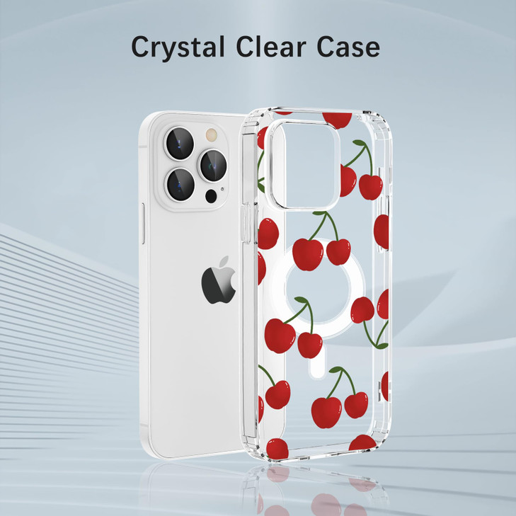 JOYLAND Fresh Cherry Pattern Magnetic Clear Phone Case for iPhone 16 PlusFruit Printed Protective Transparent Case Uniqu