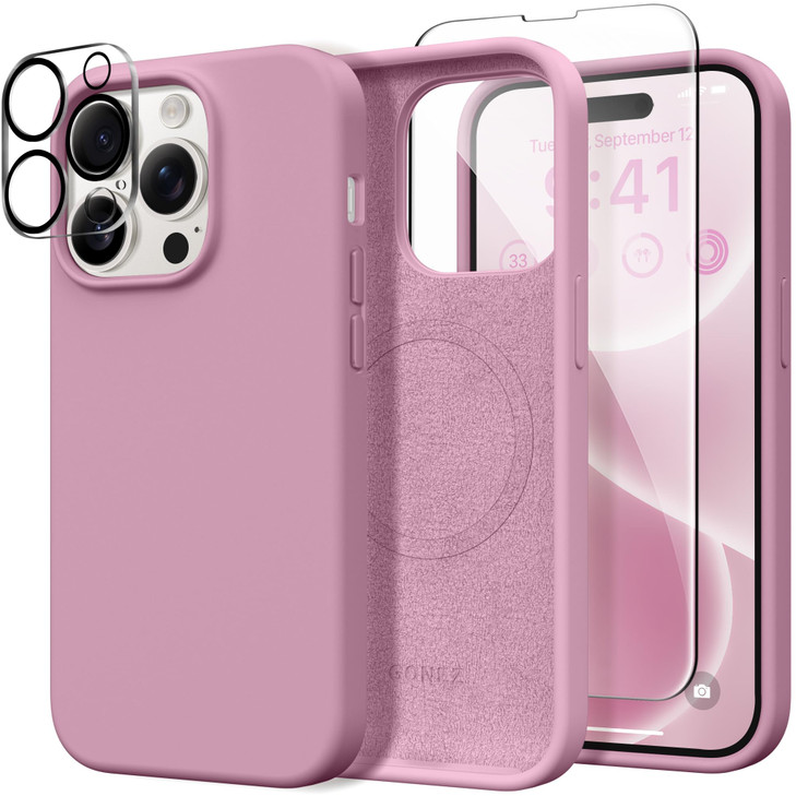 GONEZ for iPhone 14 Pro Max Case Silicone Compatible with MagSafe with Screen Protector Camera Lens Protector Liquid Sil