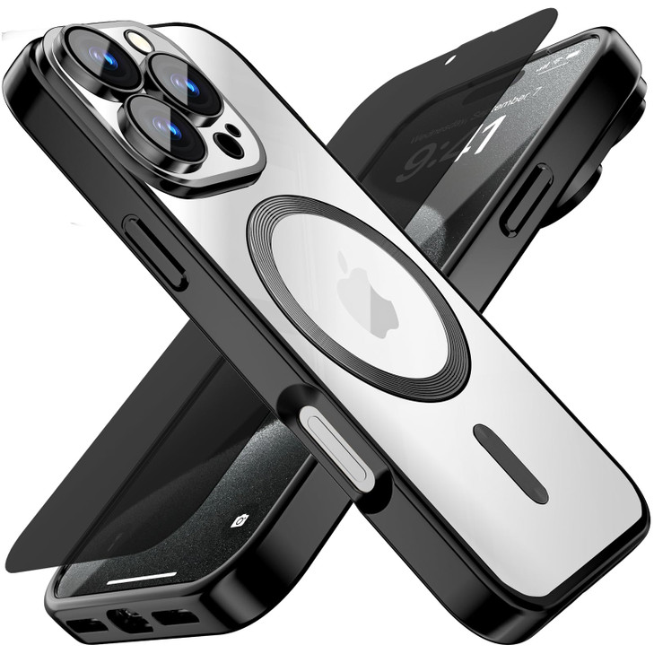 Misscase for iPhone 16 Pro Case with Privacy Screen ProtectorsCamera Lens Protector Clear Magnetic Luxury Plating Case C