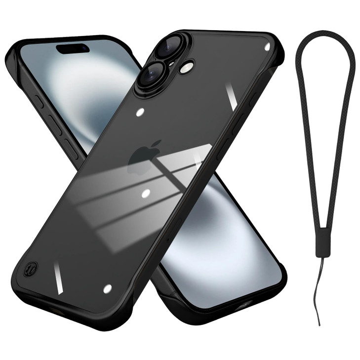 aidvaia Frameless Phone case Compatible with iPhone 16 Pro Case Transparent Electroplated Black Frameless Design with Ca