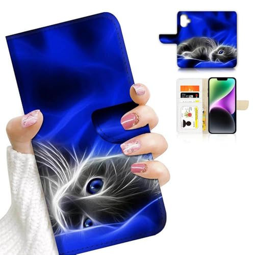 Ajourtek for iPhone 16 Designed Flip Wallet Phone Case Cover A8205 Blue Kitten Cat 8205