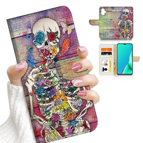 AJOURTEK for iPhone 16 Designed Flip Wallet Phone Case Cover A20325 Day of The Dead Sugar Skull Skeleton 20325