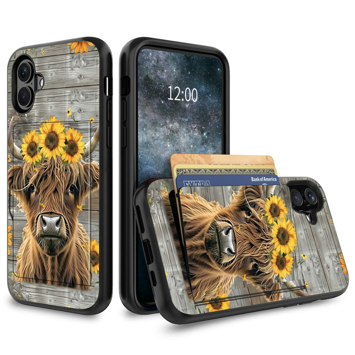 GYSYSQSH for iPhone 16 Plus Wallet Case with Card Holder Hidden Credit Card Slot Cover Dual Layer Hybrid Soft TPU Hard P