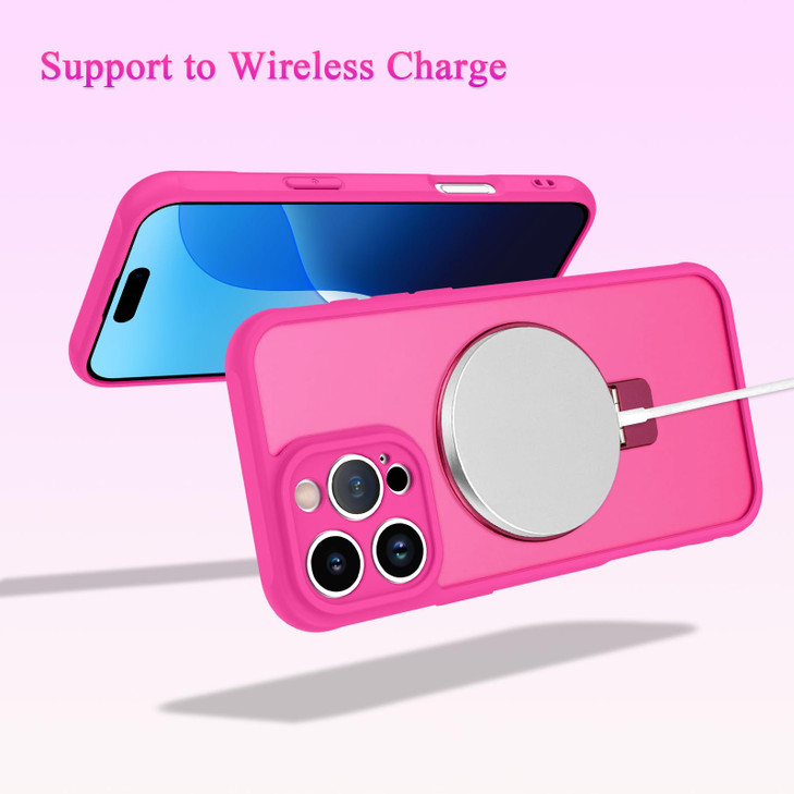 AIGOMARA Phone Case for iPhone 16 Pro Compatible with MagSafe Hot Pink Magnetic Kickstand Case with Screen Protector Sof