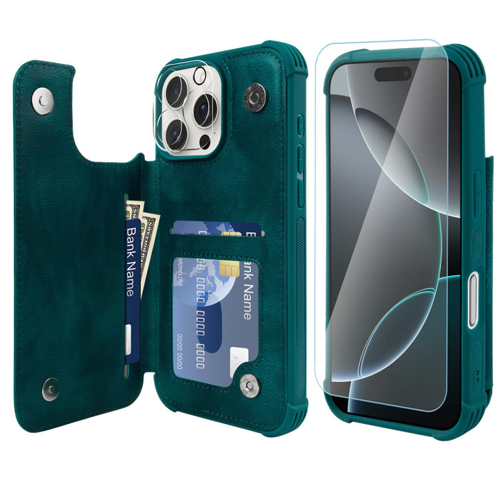 VANAVAGY Compatible for iPhone 16 Pro Wallet Case with RFID Blocking Card Holder PU Leather Flip Cover Magnetic Clasp Ki