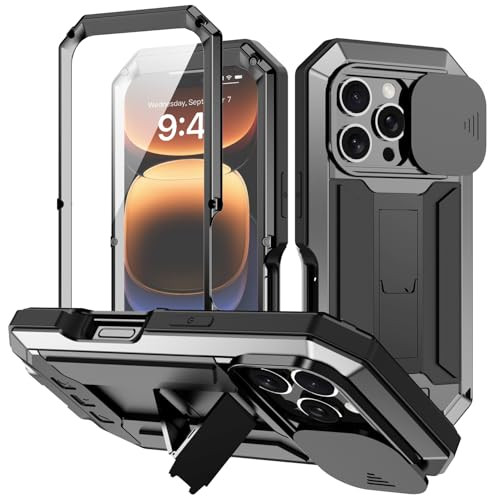 Compatible for iPhone 16 Pro Max 5G with Screen Protector Slide Camera Cover Aluminum Metal Gorilla Glass Shockproof Dus