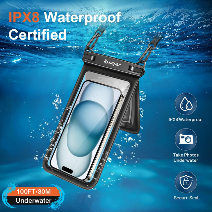 Rynapac Waterproof Phone Pouch Up to 85 Double Space Waterproof Phone Case with Lanyard for iPhone 17 16 15 Pro Max Gala