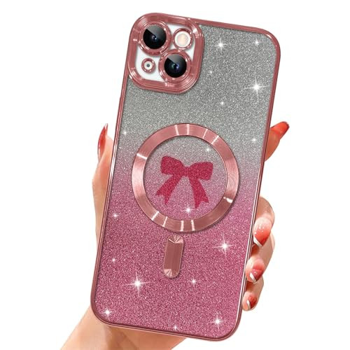 Jefonha Magnetic Case for iPhone 16 Compatible with Magsafe Luxury Plating Love Heart Design Women Girls Shockproof Soft