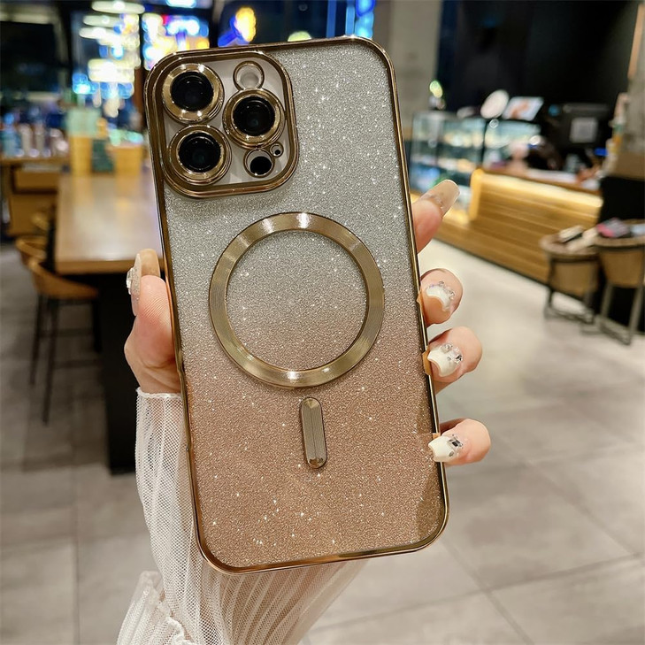OUROL Compatible with iPhone 16 Plus Magnetic Glitter CaseCompatible with Magsafe Plating Cute Bling Clear Case Slim for