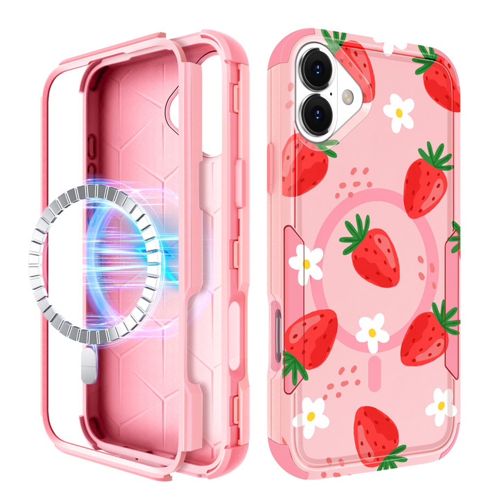 LISEVO for iPhone 16 Case Compatible with MagSafe Women Cute Girls Magnetictective Phone Cover Strawberry Girly Kawaii H