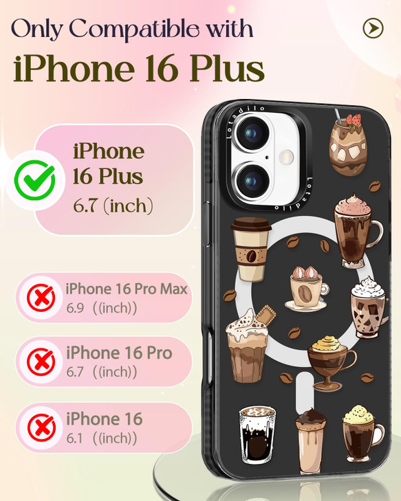 Lotadilo Cute Case for iPhone 16 Plus for Women Girls Funny Drink Design Compatible with Magsafe Magnetic Ring Holder Ki