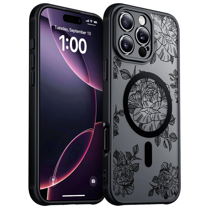 MANLENO Magnetic Case for iPhone 16 Pro Max Case Compatible with MagSafe Floral Case AntiScratch Phone Case Enhanced Dro