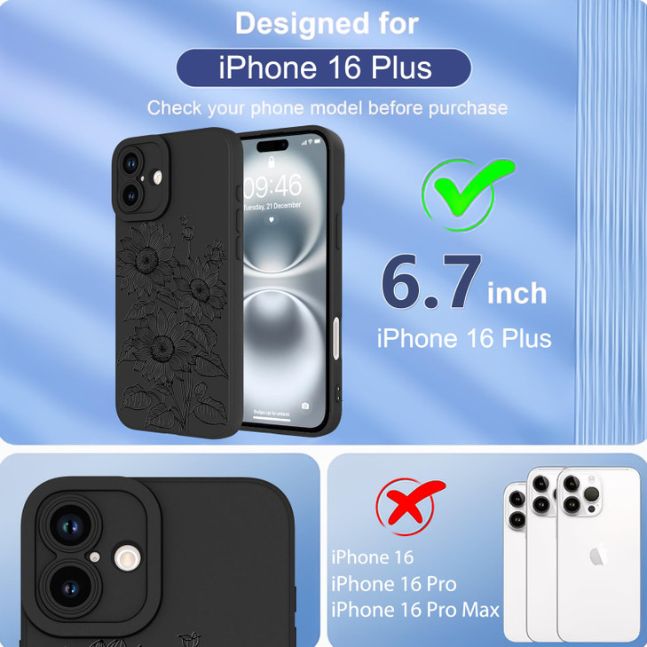 OOK Floral Case for iPhone 16 Plus Case Cute Sunflower Floral Blooms Design Soft TPU Shockproof Protective for Women Gir
