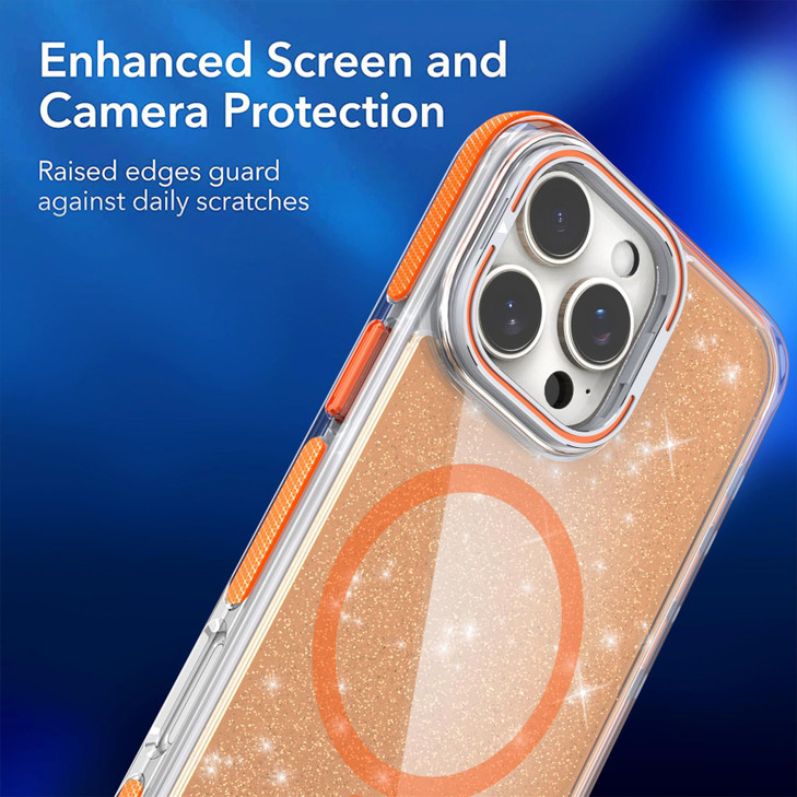 Fofvccv Magnetic for iPhone 16 Pro Case with with Camera Lens Ring Stand Compatible with MagSafe Clear Bling Glitter Sli