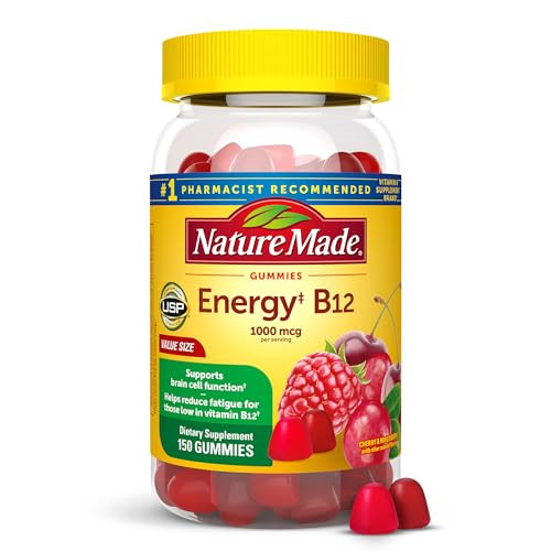 Nature Made Vitamin B12 Gummies 1000 mcg per serving, Dietary Supplement for Energy Metabolism Support, B12 Vitamins, 150 Gummy Vitamins, 75 Day Supp
