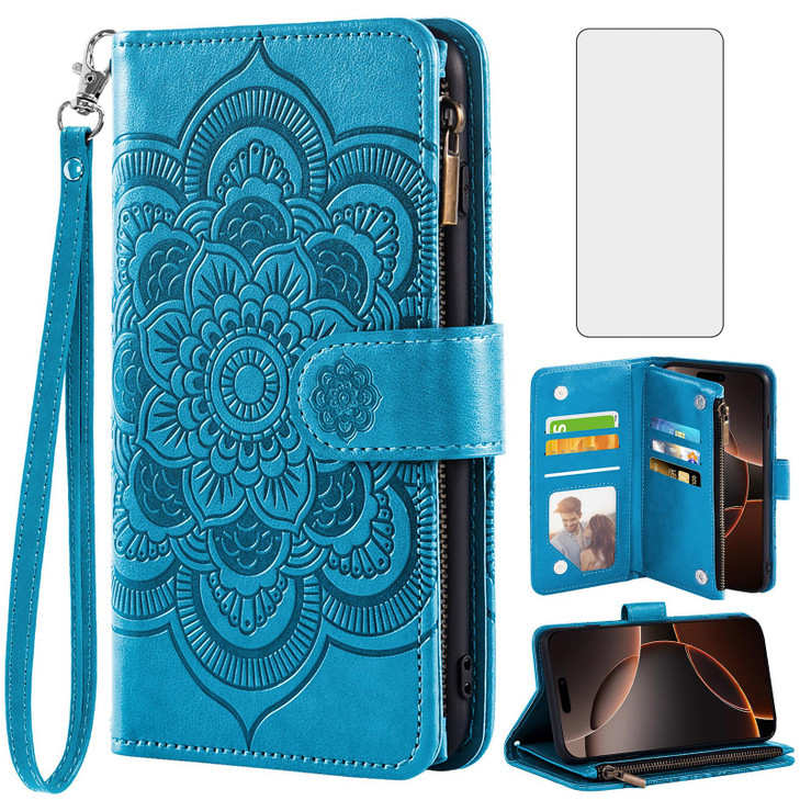 Asuwish Compatible with iPhone 16 Pro 63 inch Wallet Case and Tempered Glass Screen Protector Flower Leather Flip Card H