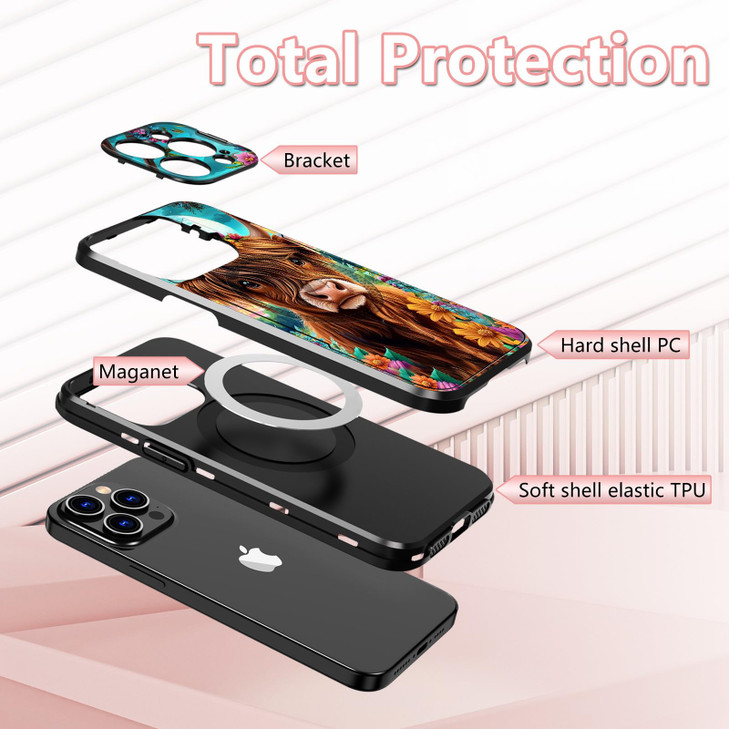 DHYYDSQZ for iPhone 16 Pro Case with Screen Protector Stand Camera Cover Kickstand Builtin Magnets Dual Layer Shockproof