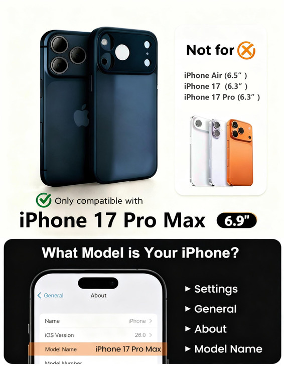Eastinbox for iPhone 17 Pro Max Case 16FT Military Grade Shockproof AntiSlip AntiScratch Slim Translucent Frosted Matte