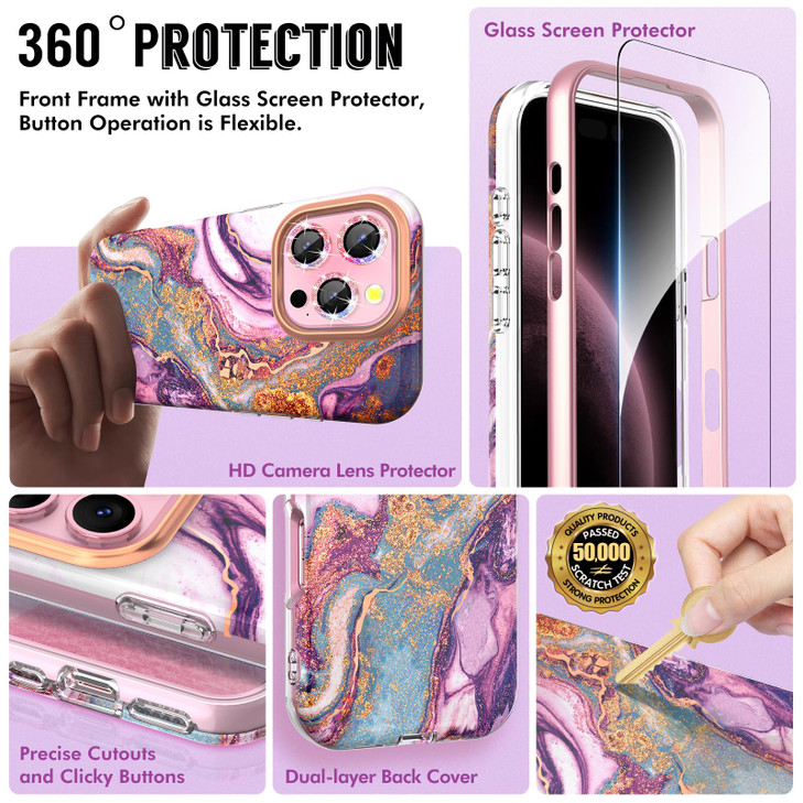 SHEDEER for iPhone 16 Pro Case with Glitter Camera Protector Screen Protector AntiYellowing Chic Pattern Shockproof Drop