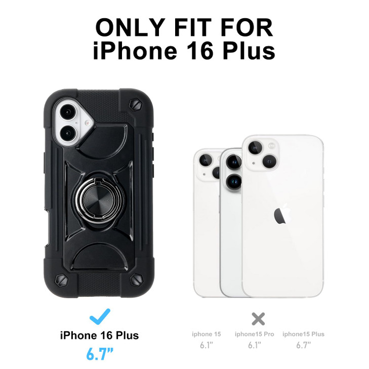Cookiver for iPhone 16 Plus 67 inch Case Heavy Duty Shock Resistant Military Grade Rugged Case with Ring Stand Glass Scr