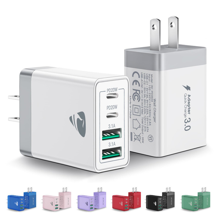 2Pack USB C Wall Charger 40W Fast USB C Charger Block 4Port PD Power Adapter QC Wall Plug Multiport Type C Charging Bloc