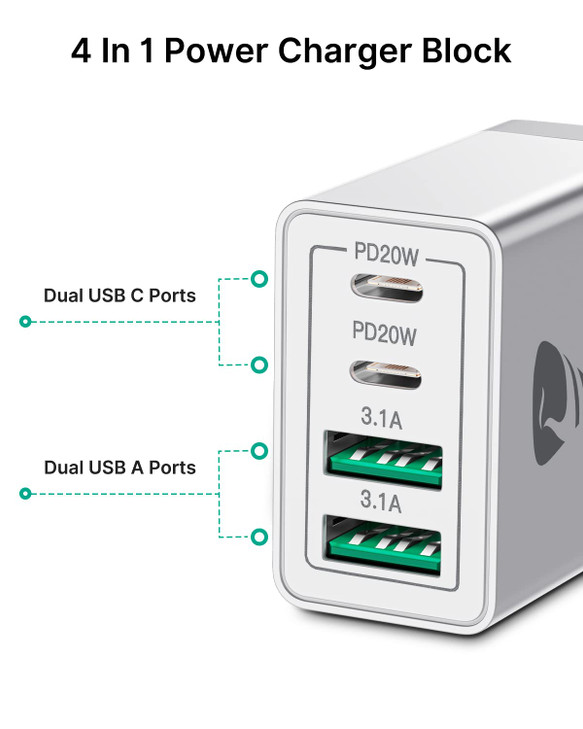 2Pack USB C Wall Charger 40W Fast USB C Charger Block 4Port PD Power Adapter QC Wall Plug Multiport Type C Charging Bloc
