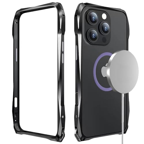 Pefimt Aluminum Bumper Case for iPhone 16 Pro No Back Design Compatible with MagSafe Slim Metal Frame Shock Absorbent Co