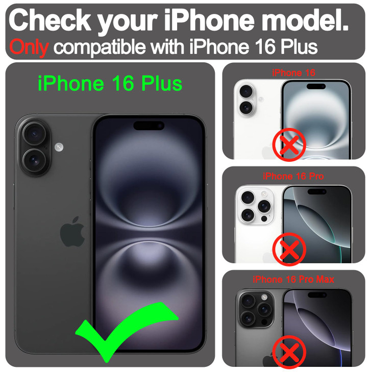VANAVAGY Compatible for iPhone 16 Plus Wallet Case with Credit Card Holder 360 Rotation Ring Kickstand PU Leather Magnet