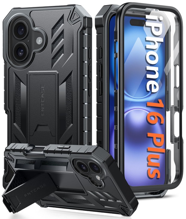 FNTCASE for iPhone 16 Plus Case Military Grade Drop Proof Protection Mobile Cover with Kickstand Matte Textured Rugged S