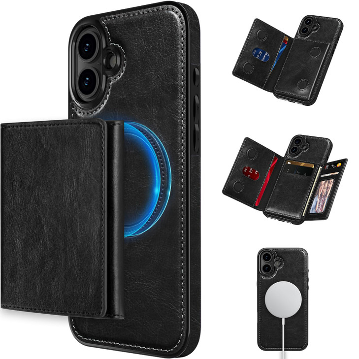 LOHASIC for iPhone 16 Plus Case Wallet 6 Card Holder RFID Blocking Wallet Compatible with MagSafe Detachable Portfolio B