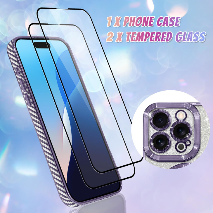 Bonoma Compatible with iPhone 16 Pro Case Support for MagSafe Plating Heart Glitter Magnetic 2 Screen Protector TPU Came