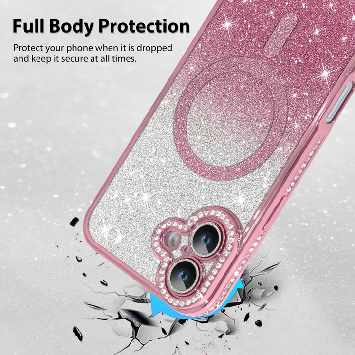 MZELQ Compatible with iPhone 16 Plus Case Plating Magnetic Support for Magsafe Bling Glitter Sparkly Back Diamond Camera