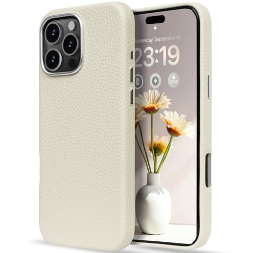 LOHASIC for iPhone 16 Pro Leather Case Magnetic Back Cover Luxury Soft Lychee Leather Elegant Lovely Women Grils Cute Ca