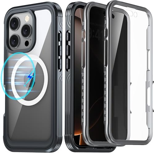 AMILIFECASES for iPhone 16 Pro Case Double Front Frame Builtin 9H Tempered Glass Screen Protector Privacy Screen Protect