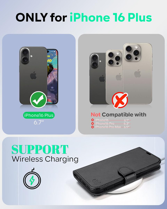 OCASE Compatible with iPhone 16 Plus Wallet Case PU Leather Flip Folio Case with Card Holders RFID Blocking Kickstand Sh