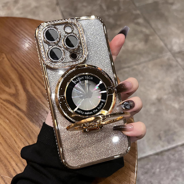 LXK Magnetic Stand for iPhone 16 Pro Max Case Compatible with MagsafeBuiltin Camera Lens Protector Glitter Bling Card So