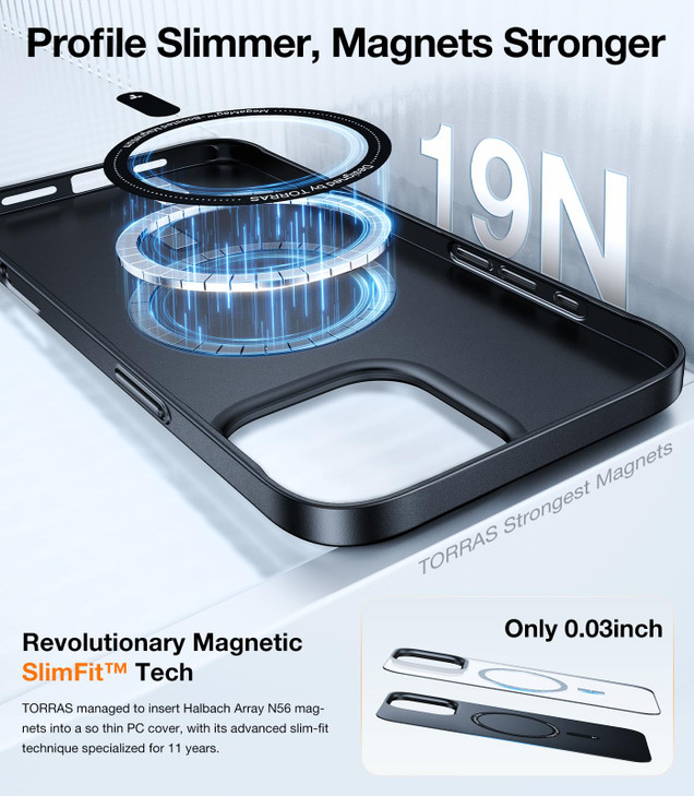 TORRAS Magnetic Slim Fit for iPhone 16 Pro Case 63 inch UltraThin Case Compatible with MagSafe Lightweight Matte AntiScr