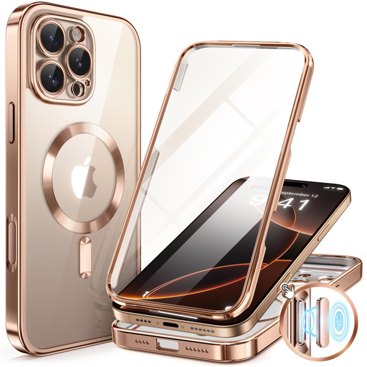 BERFY for iPhone 16 Pro Case Compatible with MagSafe Builtin 9H Tempered Screen Protector and Camera Protection Full Bod