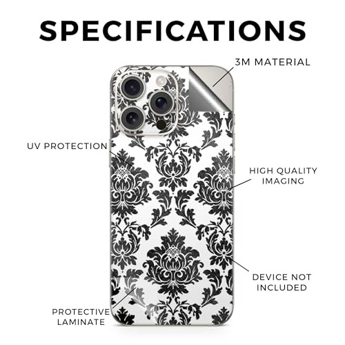 Glossy Glitter Phone Skin Compatible with Apple iPhone 16 Pro Max Vintage Damask Premium 3M Vinyl Protective Wrap Decal