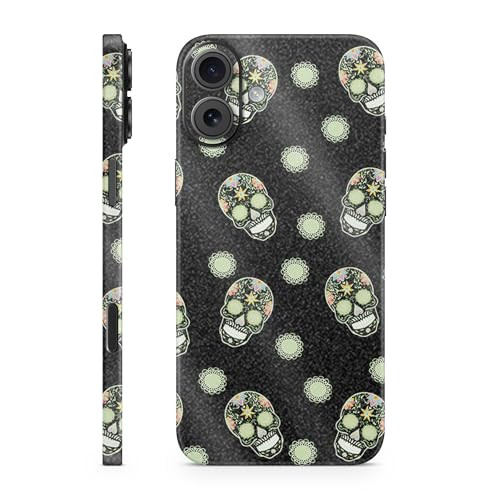 Glossy Glitter Phone Skin Compatible with Apple iPhone 16 Plus Nighttime Skulls Premium 3M Vinyl Protective Wrap Decal C