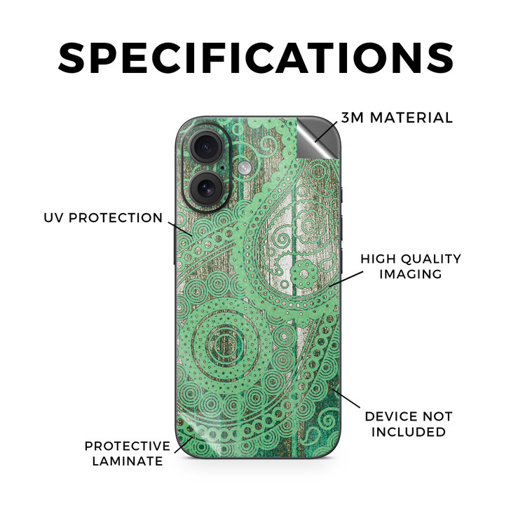 Glossy Glitter Phone Skin Compatible with Apple iPhone 16 Vintage Paisley Premium 3M Vinyl Protective Wrap Decal Cover E