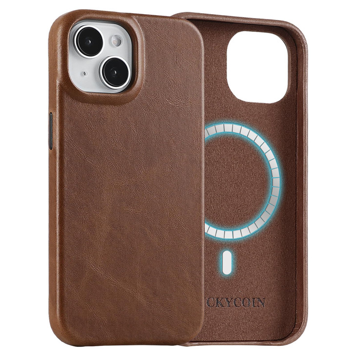 LUCKYCOIN Genuine Leather Phone Case for iPhone 16 Pro Compatible with Magsafe100 Leather Magnetic Phone Case with Metal