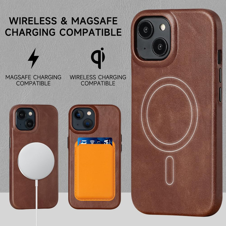 LUCKYCOIN Genuine Leather Phone Case for iPhone 16 Pro Compatible with Magsafe100 Leather Magnetic Phone Case with Metal