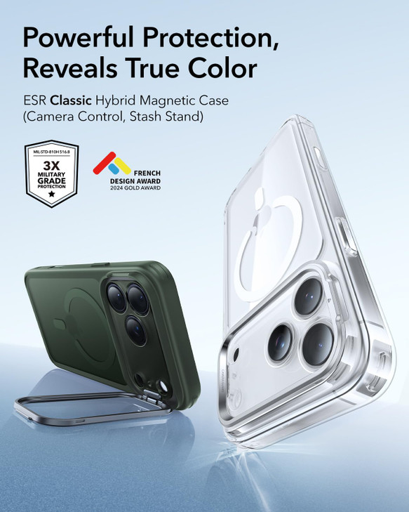 ESR for iPhone 17 Pro Case with Stash Stand Camera Control Cover Compatible with MagSafe MilitaryGrade Drop Protection M