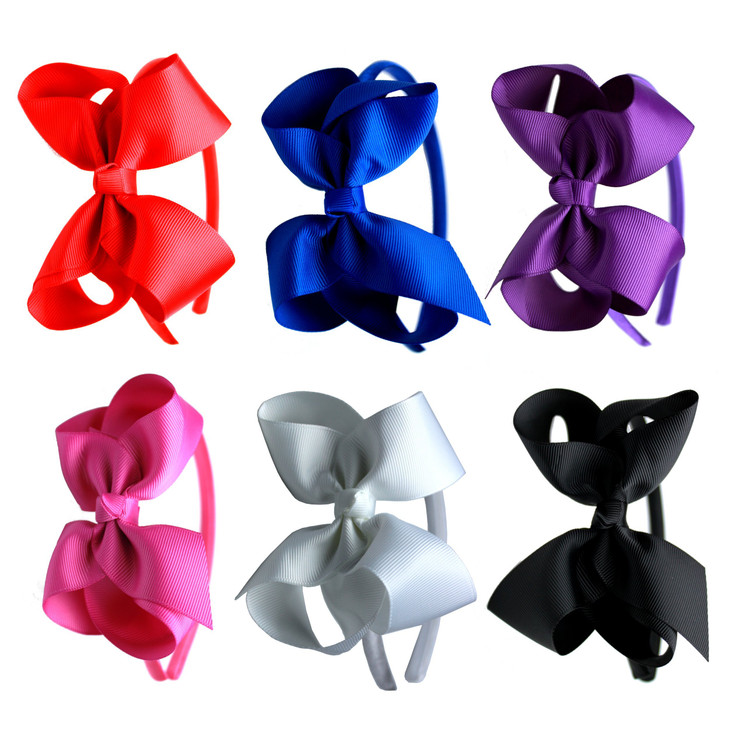 Syleia Fashion Headbands with 4 inch Bow, Set of 6 Blue, White, Black, Red, Purple, Rose School and Playtime Perfect Hair online at globaldelivered